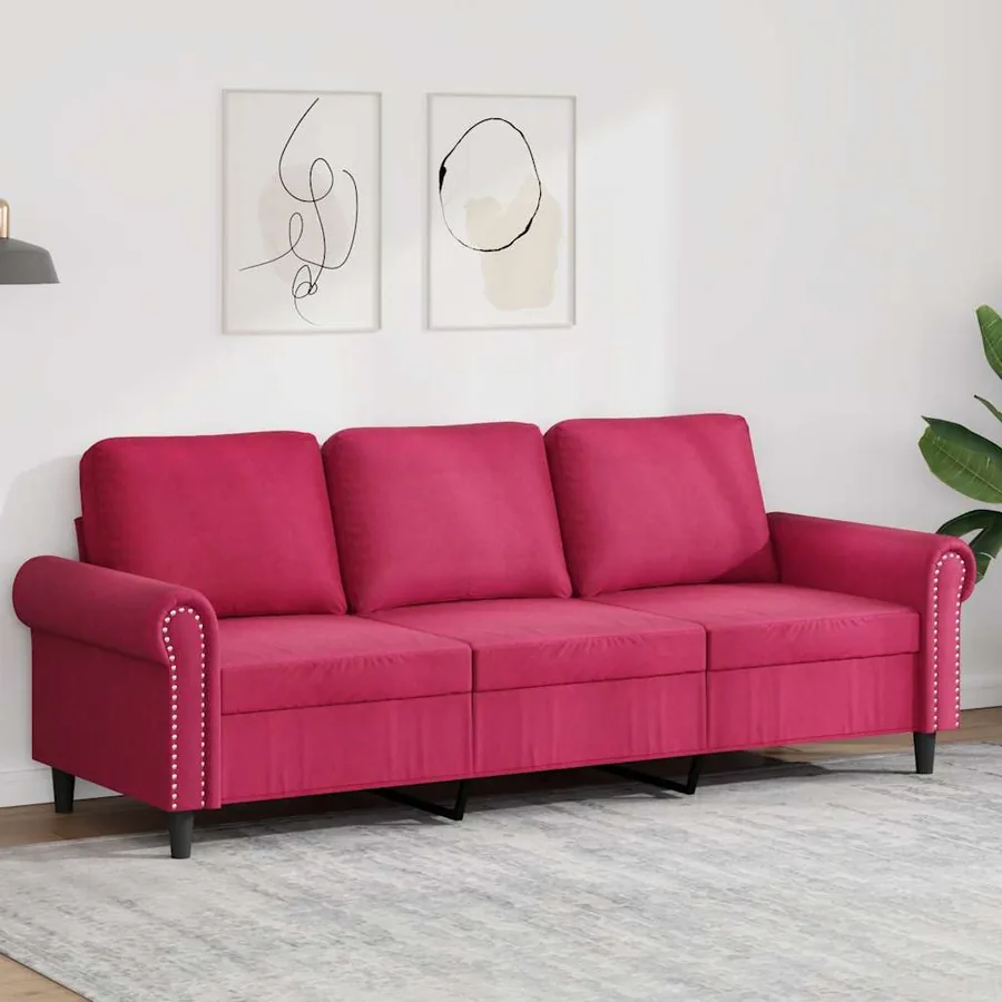 Canapé à 3 places Rouge bordeaux 180 cm Velours