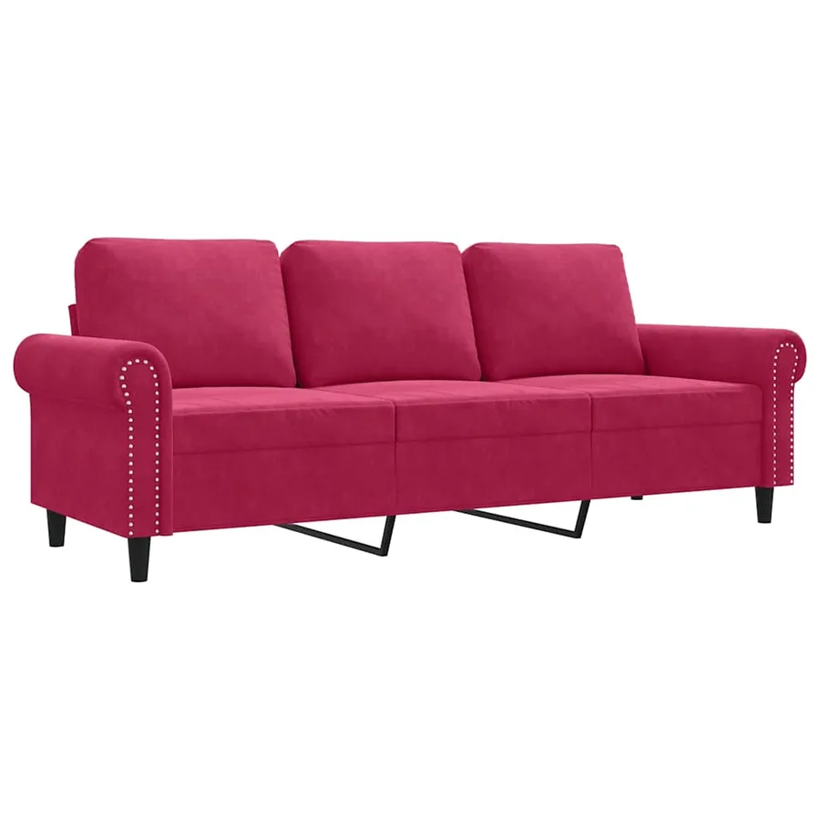 Canapé à 3 places Rouge bordeaux 180 cm Velours - 2