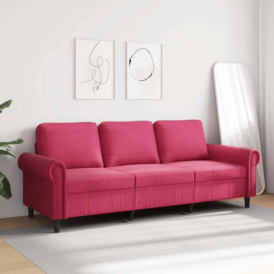Canapé à 3 places Rouge bordeaux 180 cm Velours - 3