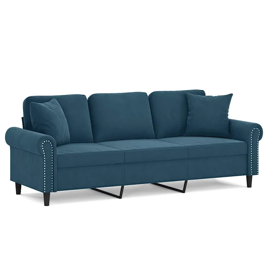 Canapé 3 places avec oreillers décoratifs bleu 180 cm velours - 2