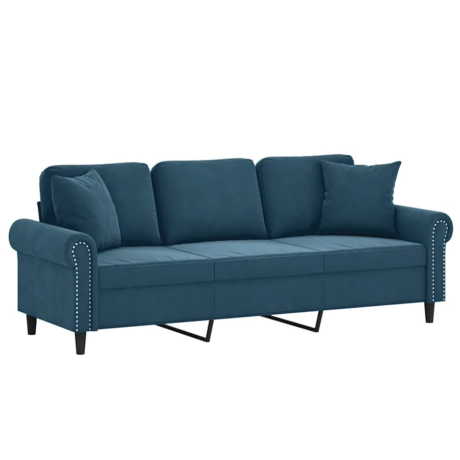 Canapé 3 places avec oreillers décoratifs bleu 180 cm velours - 3