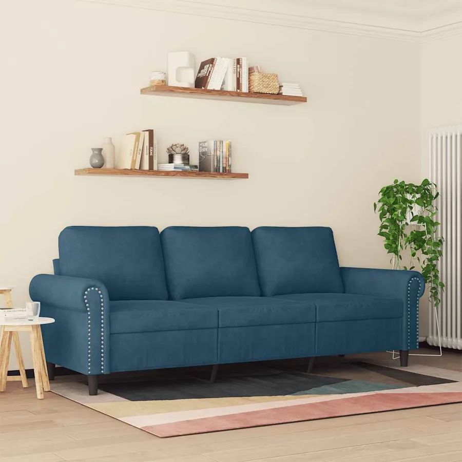 Canapé à 3 places Bleu 180 cm Velours - 3