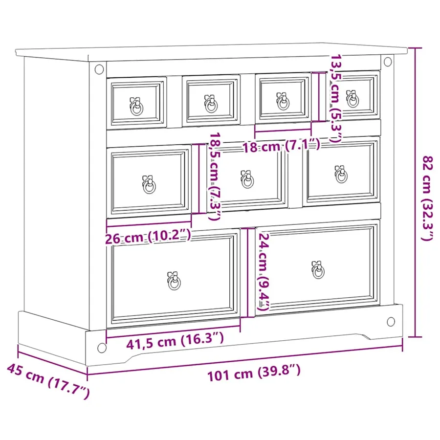 Commode Corona 101x45x82 cm bois massif de pin - 9
