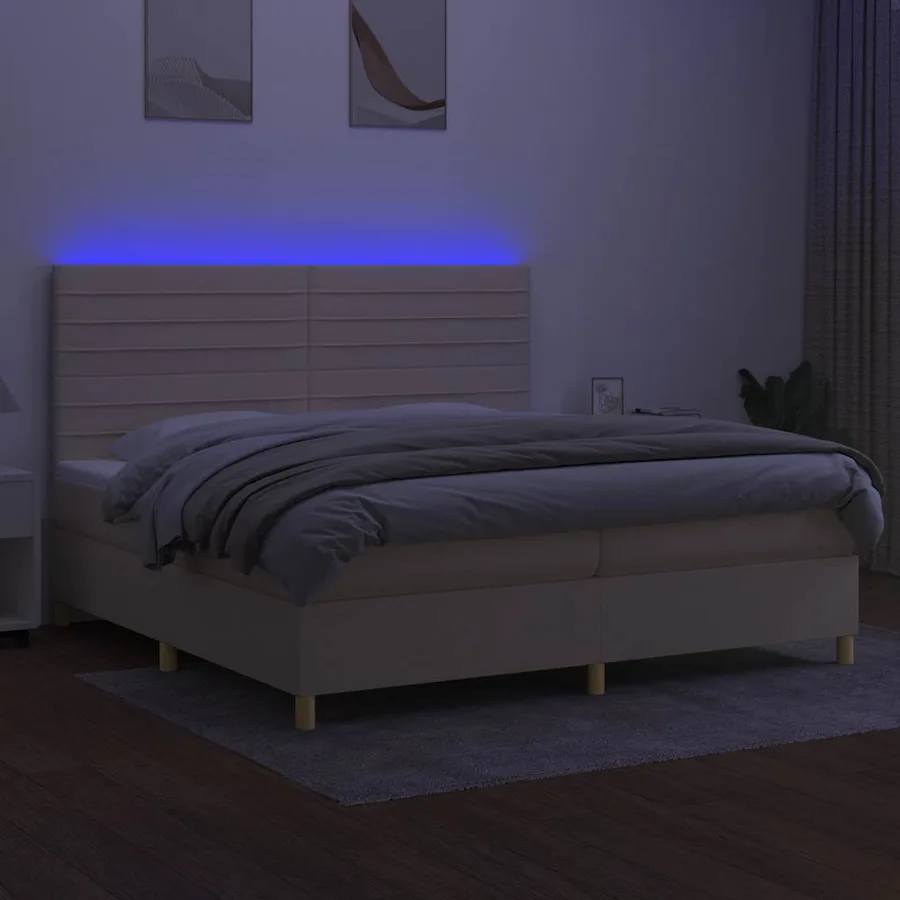 Sommier à lattes de lit et matelas et LED Crème 200x200cm Tissu - 4