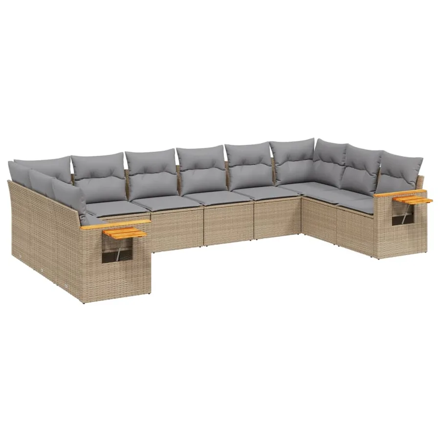 Salon de jardin avec coussins 10 pcs beige résine tressée - 2