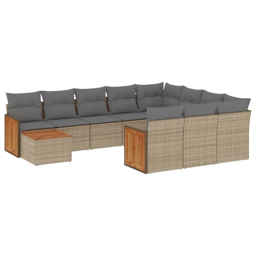 Salon de jardin 11 pcs avec coussins beige résine tressée - 2