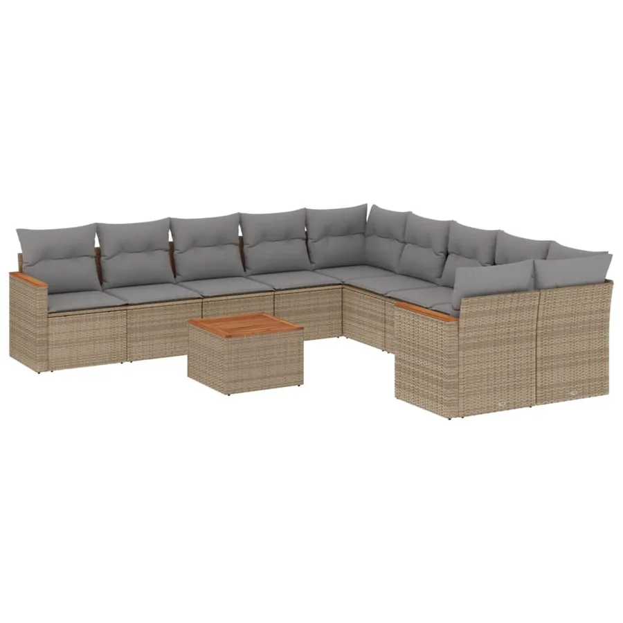 Salon de jardin 11 pcs avec coussins beige résine tressée - 2