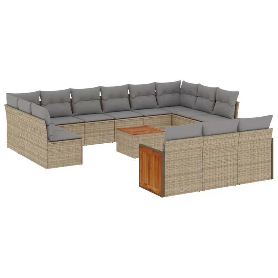 Salon de jardin avec coussins 14 pcs beige résine tressée - 2