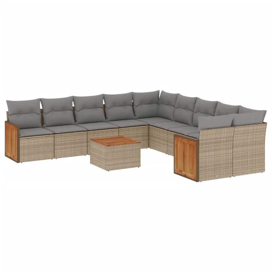 Salon de jardin 11 pcs avec coussins beige résine tressée - 2