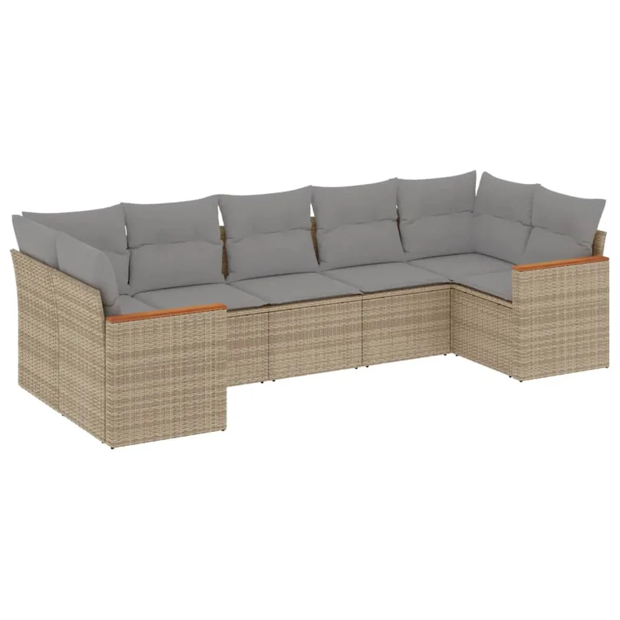 Salon de jardin avec coussins 7 pcs beige résine tressée - 2