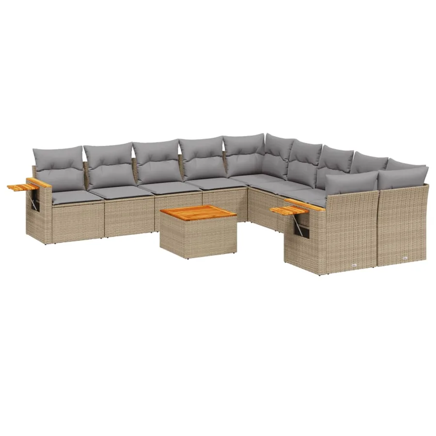 Salon de jardin 11 pcs avec coussins beige résine tressée - 2