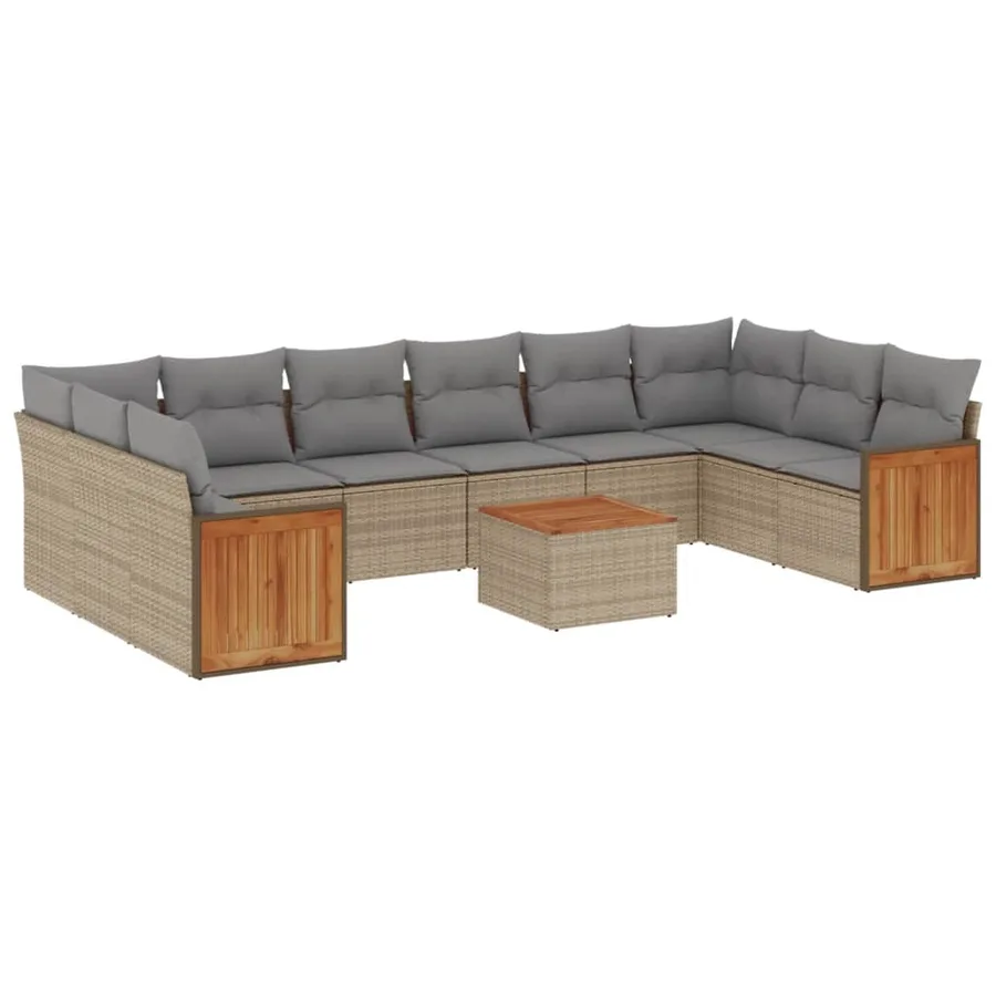 Salon de jardin 11 pcs avec coussins beige résine tressée - 2