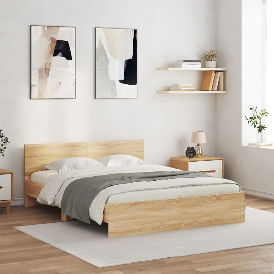 Cadre de lit avec LED sans matelas chêne sonoma 160x200 cm