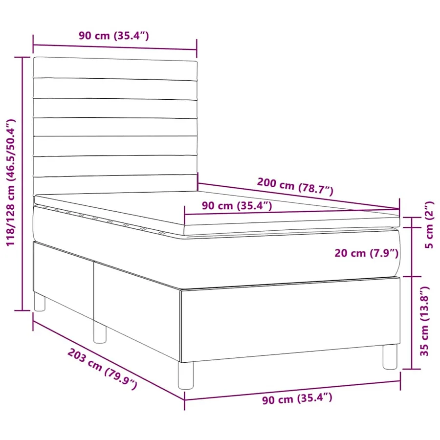 Sommier à lattes de lit et matelas et LED Marron foncé 90x200cm - 8