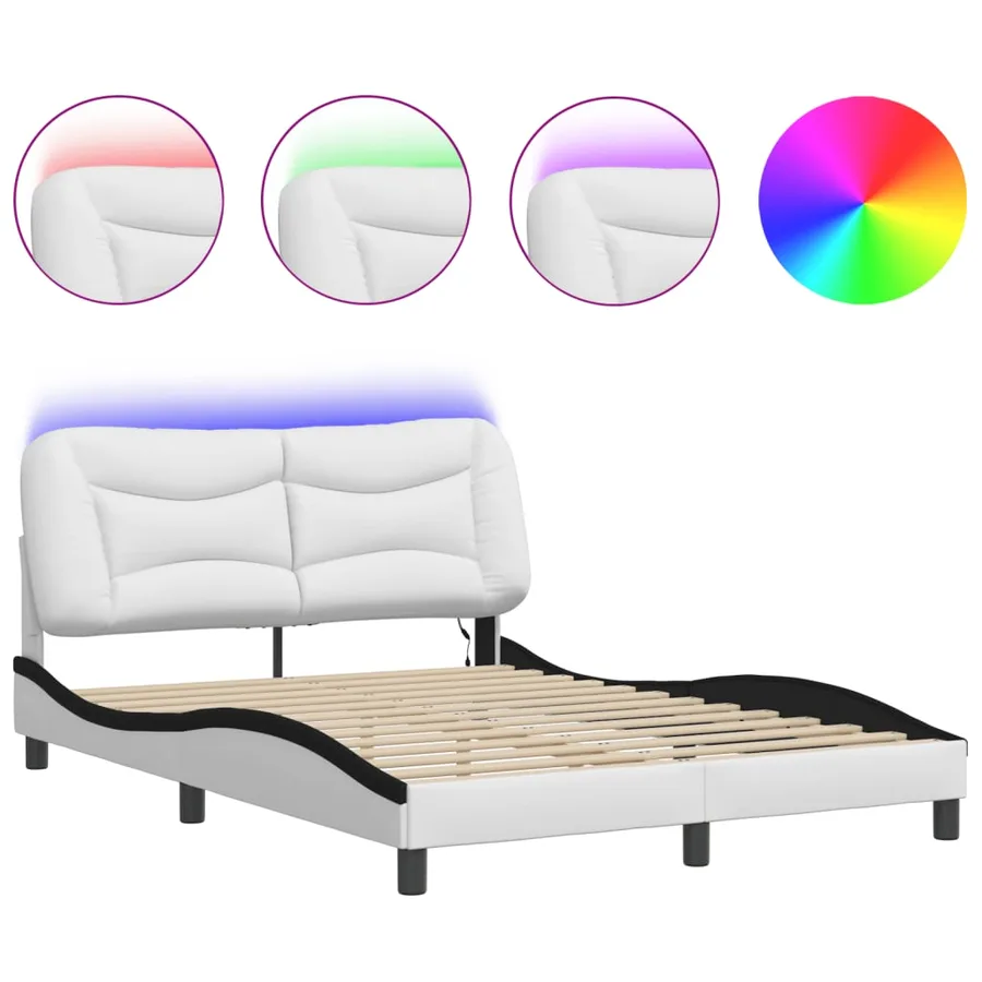 Cadre de lit avec LED sans matelas Hvar blanc et noir 140x190 cm - 2