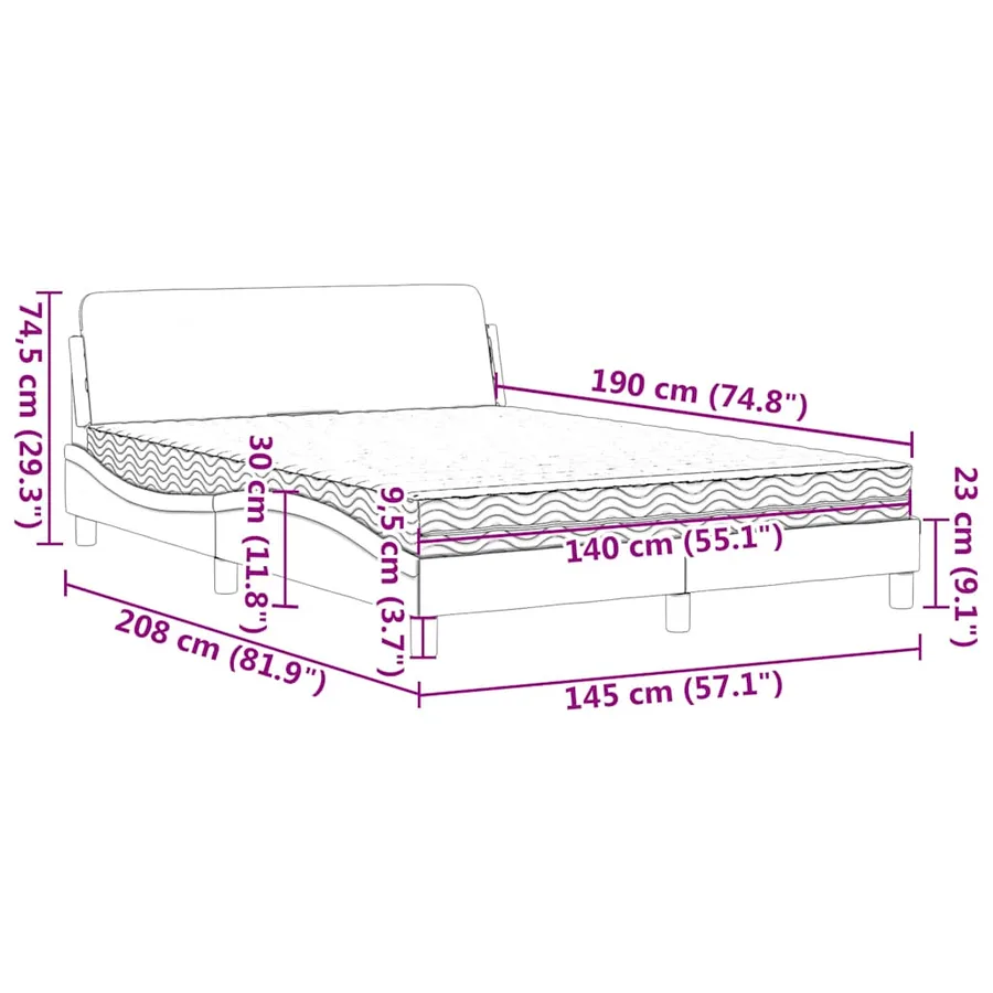Lit avec matelas Dover bleu 140x190 cm velours - 9