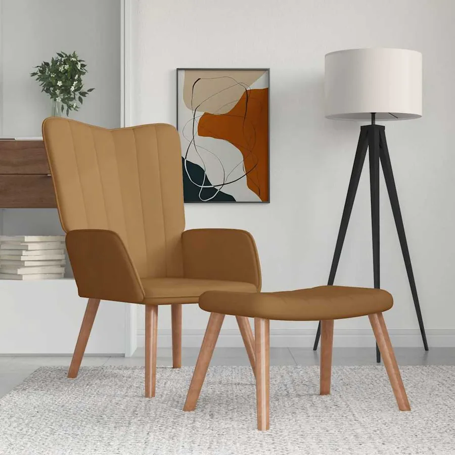 Chaise de relaxation avec repose-pied Marron Velours
