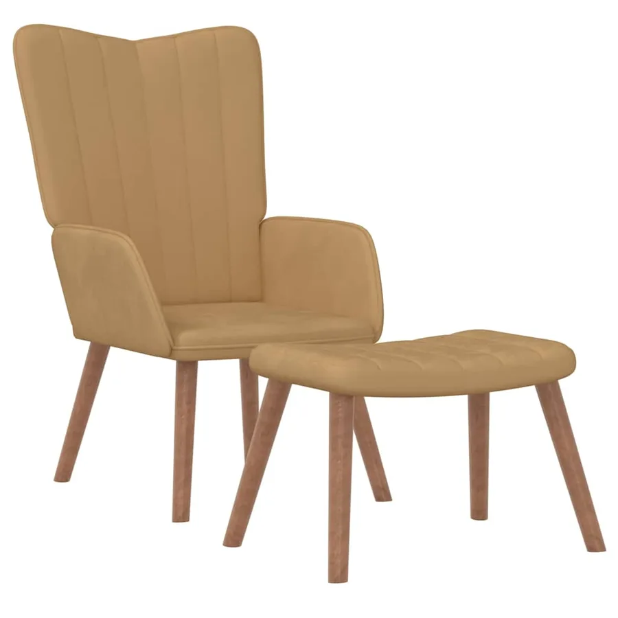 Chaise de relaxation avec repose-pied Marron Velours - 2