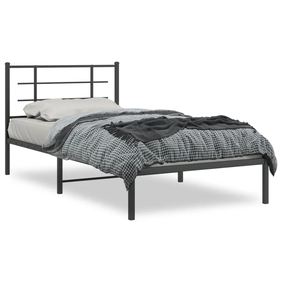 Cadre de lit métal sans matelas avec tête de lit noir 107x203cm - 2