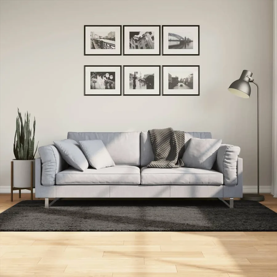 Tapis ISTAN à poils longs aspect brillant anthracite 100x200 cm
