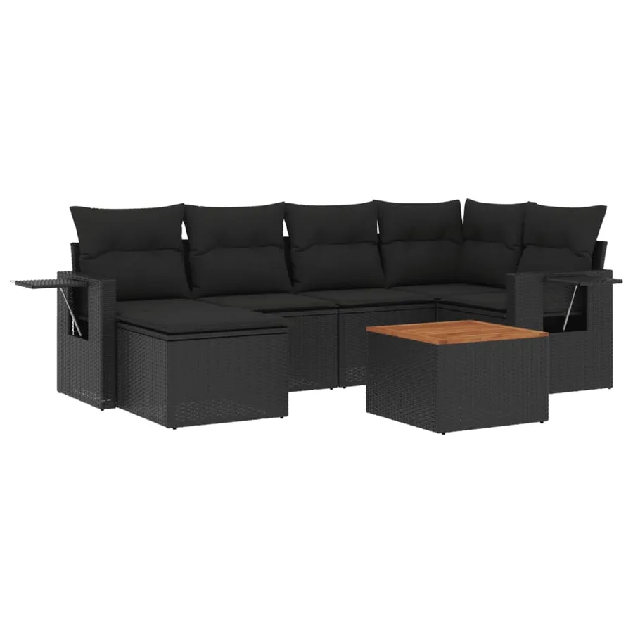 Salon de jardin 7 pcs avec coussins noir résine tressée 62 x 62 x 69 cm - 58,4 kg - 2