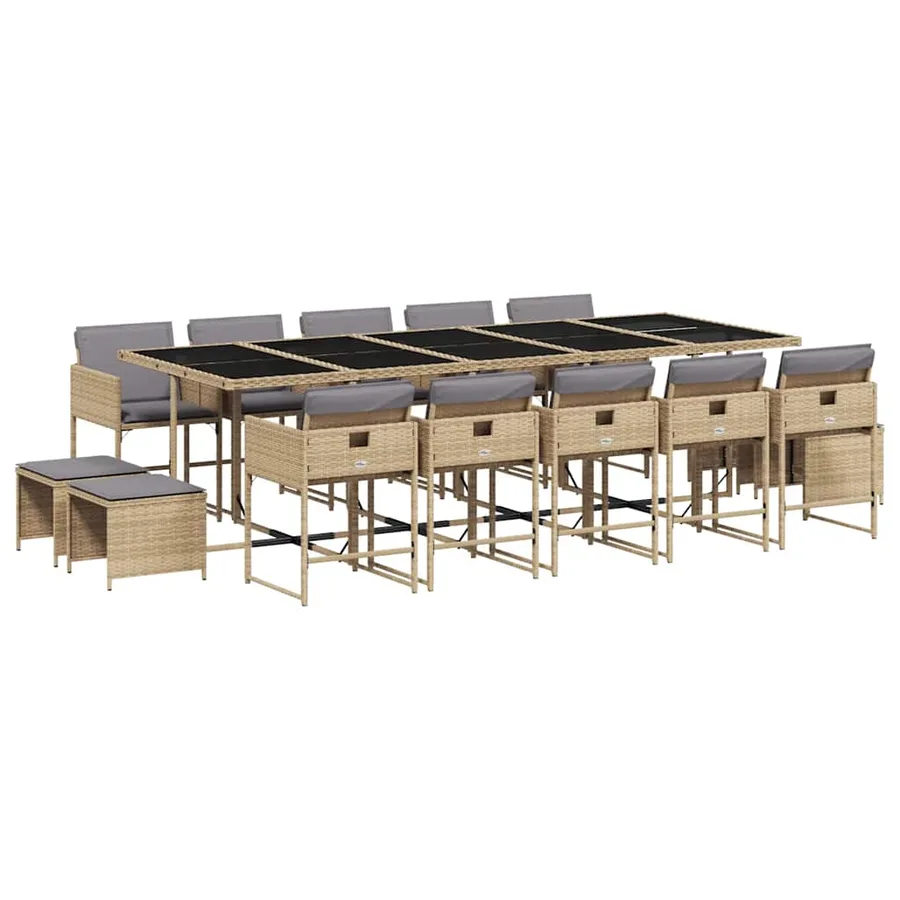 Ensemble à manger de jardin et coussins 15 pcs mélange beige - 2