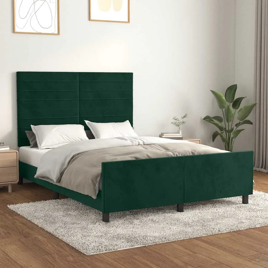 Cadre de lit sans matelas vert foncé 140x190 cm velours