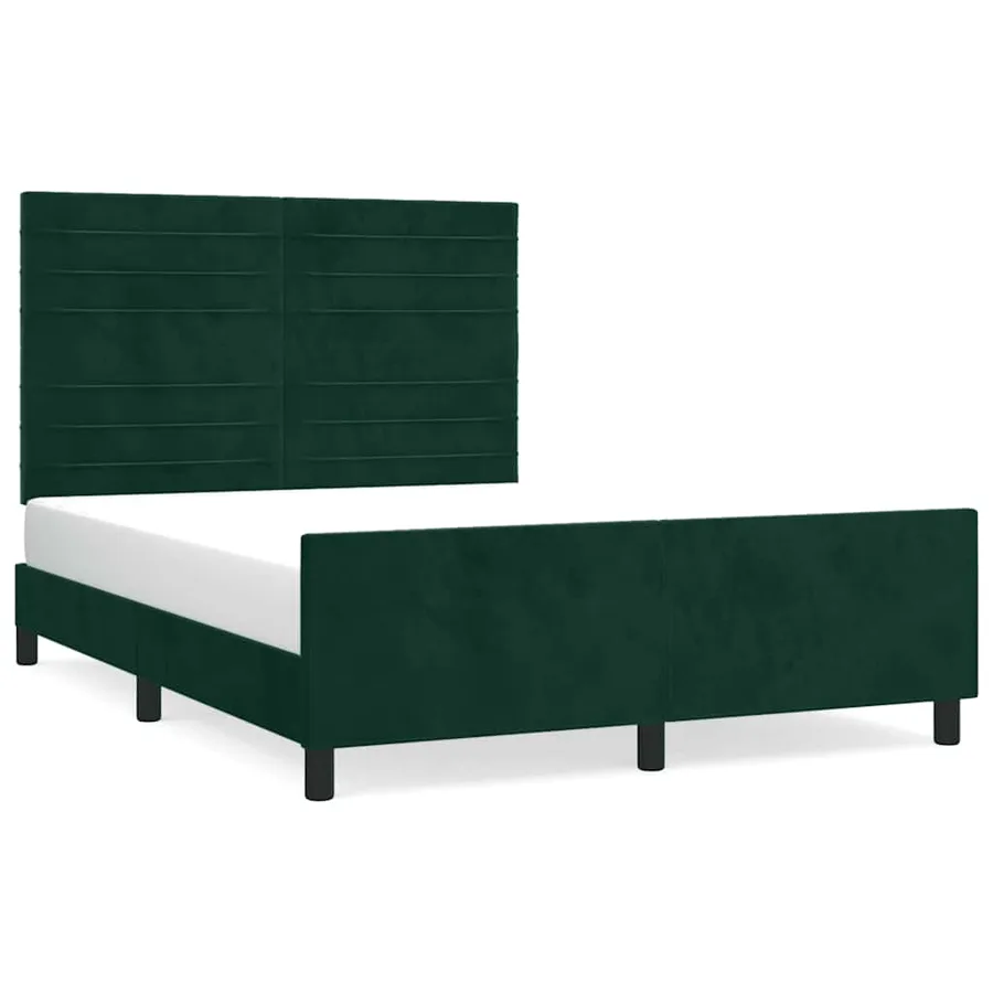 Cadre de lit sans matelas vert foncé 140x190 cm velours - 2