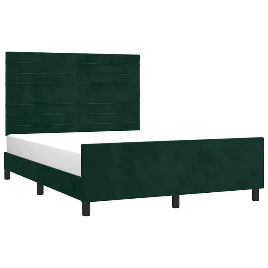 Cadre de lit sans matelas vert foncé 140x190 cm velours - 3