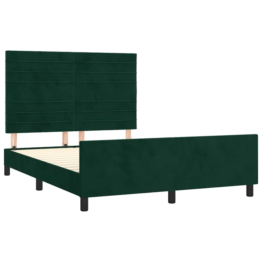Cadre de lit sans matelas vert foncé 140x190 cm velours - 4