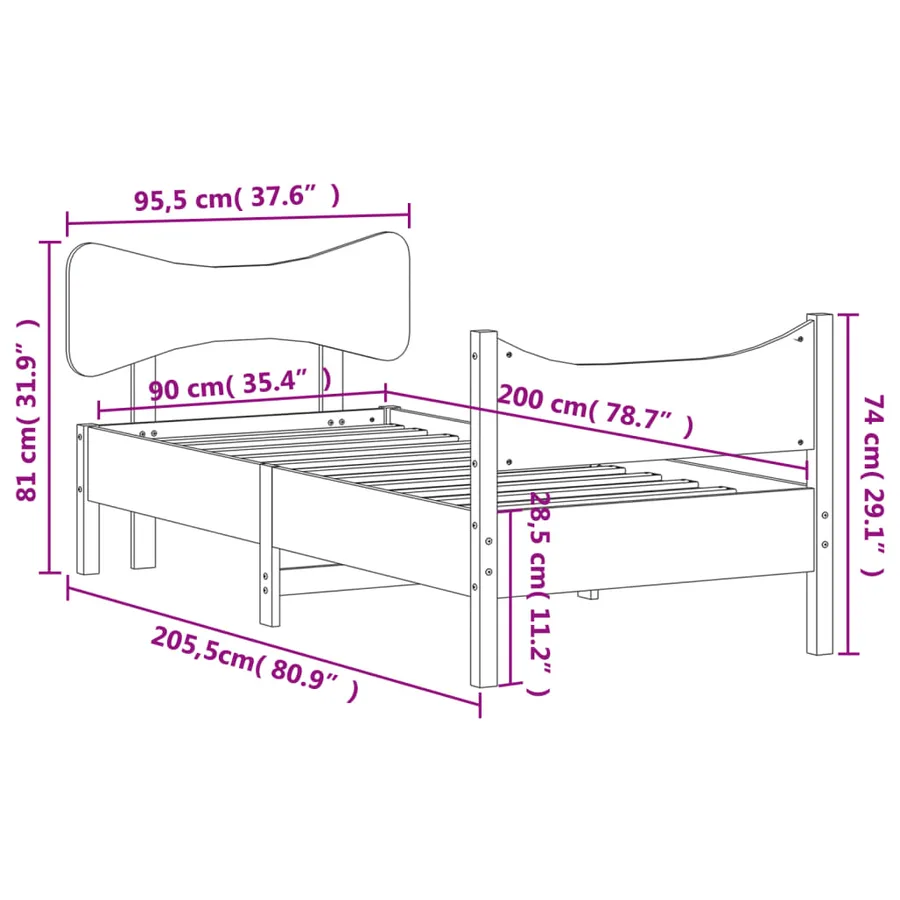 Cadre de lit sans matelas 90x200 cm bois de pin massif - 9