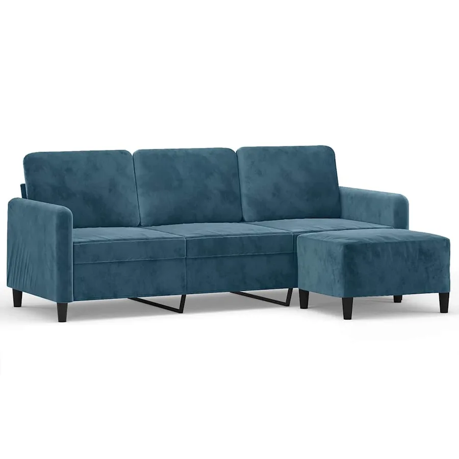Canapé à 3 places avec repose-pieds Bleu 180 cm Velours - 2
