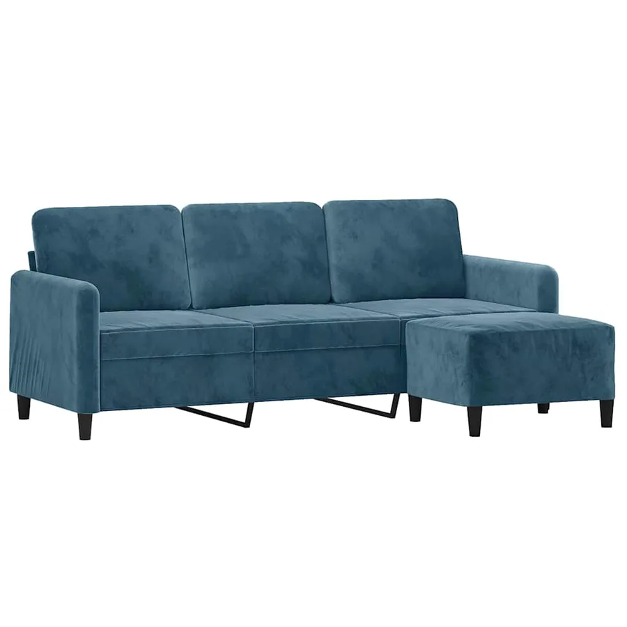 Canapé à 3 places avec repose-pieds Bleu 180 cm Velours - 3