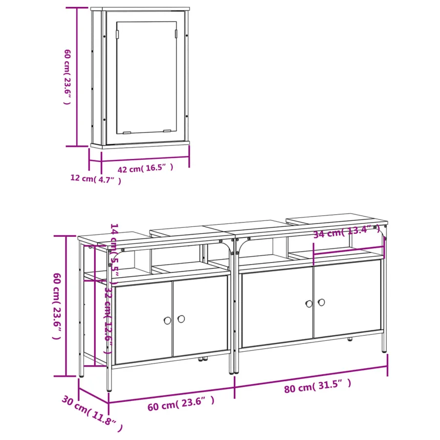 Ensemble de meubles de salle de bain 3 pcs Sonoma gris - 13