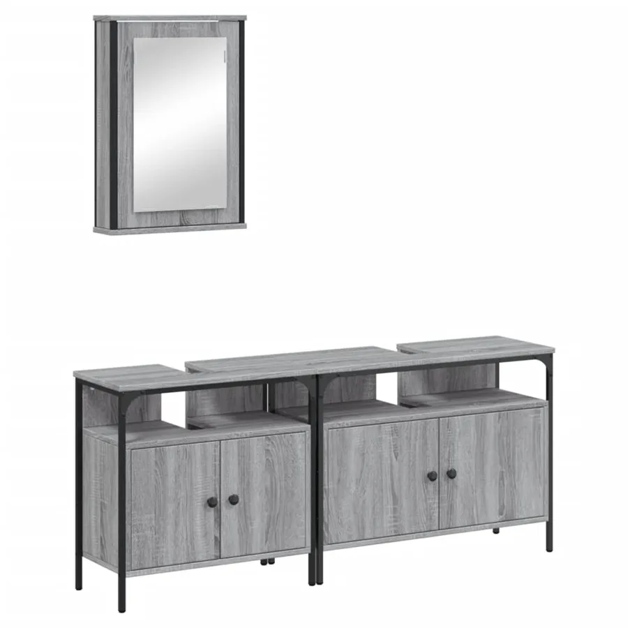 Ensemble de meubles de salle de bain 3 pcs Sonoma gris - 2