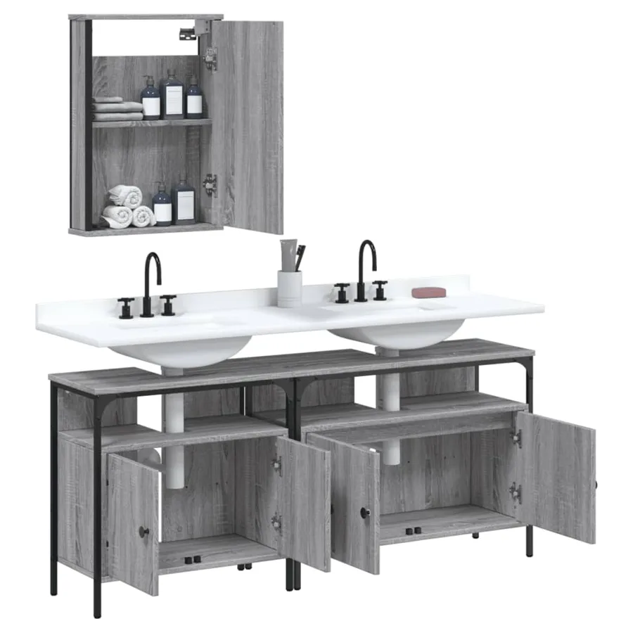 Ensemble de meubles de salle de bain 3 pcs Sonoma gris - 4