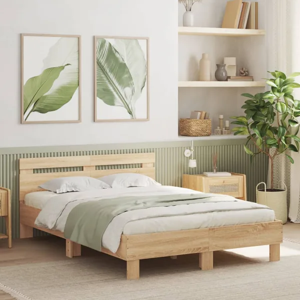 Cadre de lit avec LED sans matelas chêne sonoma 135x190 cm