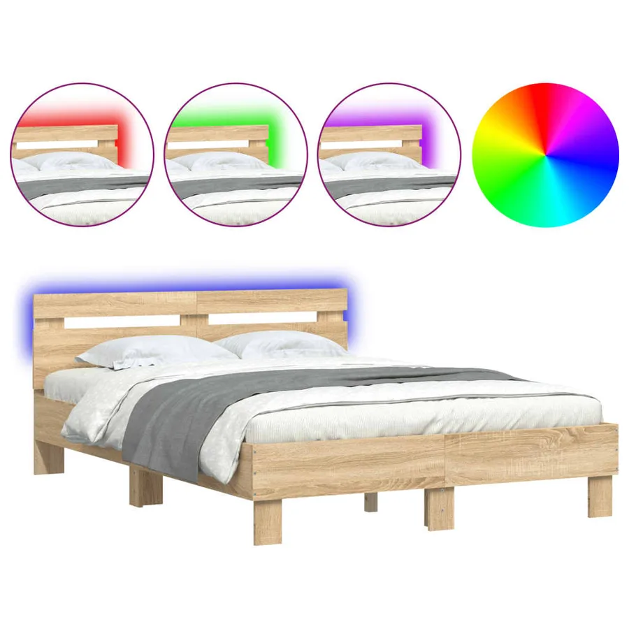 Cadre de lit avec LED sans matelas chêne sonoma 135x190 cm - 2