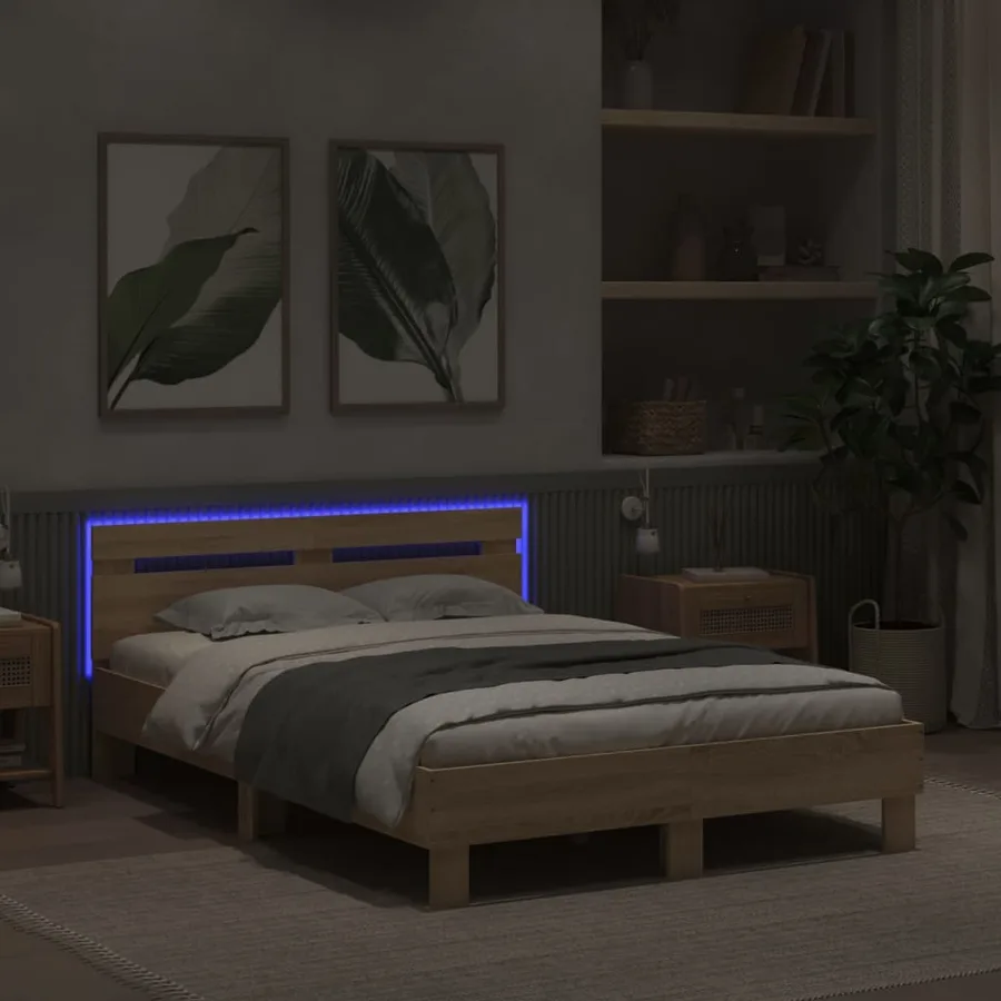 Cadre de lit avec LED sans matelas chêne sonoma 135x190 cm - 4
