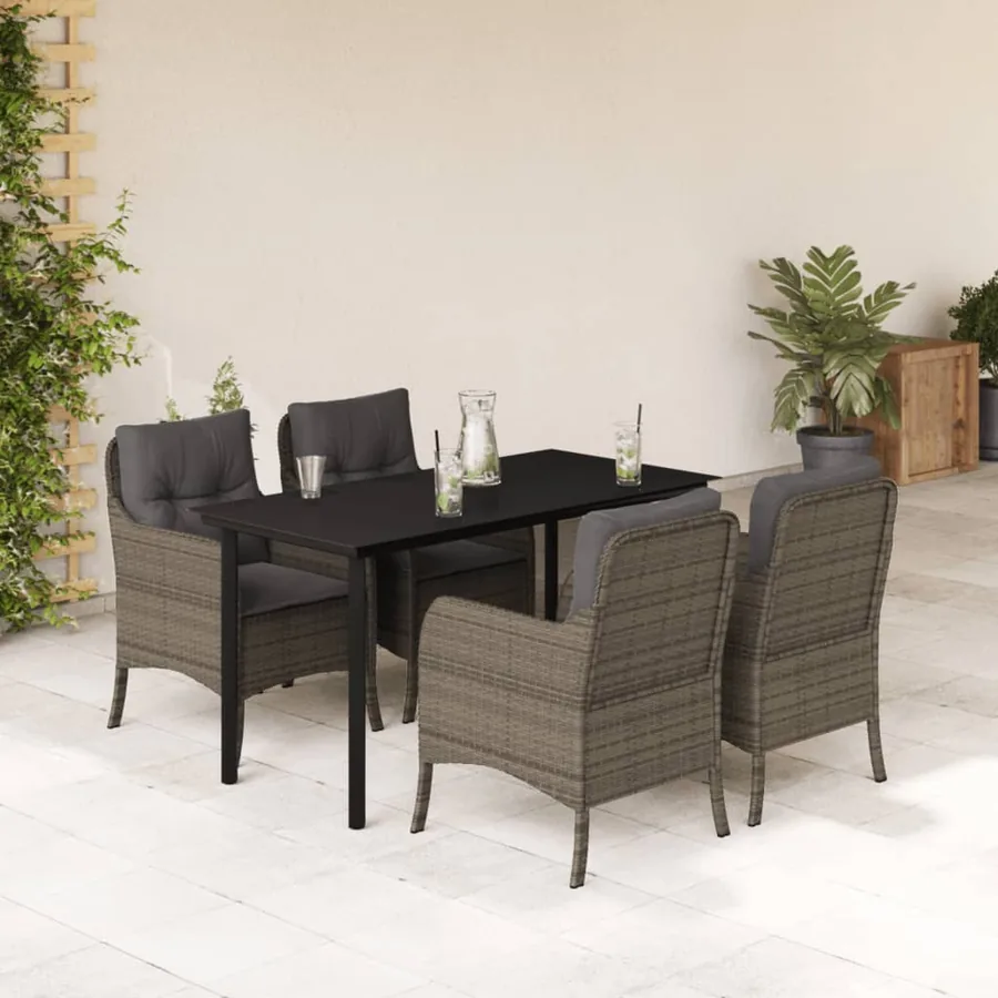 Ensemble à manger de jardin 5 pcs coussins gris résine tressée