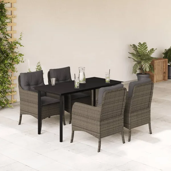 Ensemble à manger de jardin 5 pcs coussins gris résine tressée