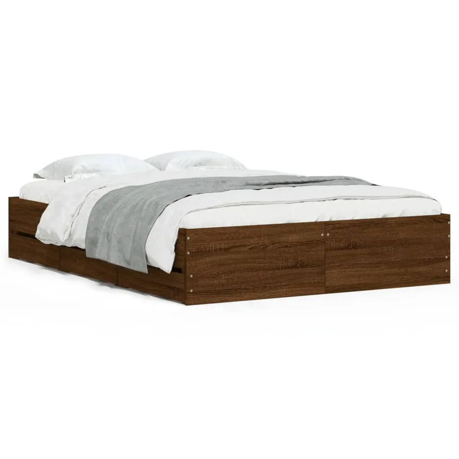 Cadre de lit avec tiroirs sans matelas chêne marron 135x190 cm - 2
