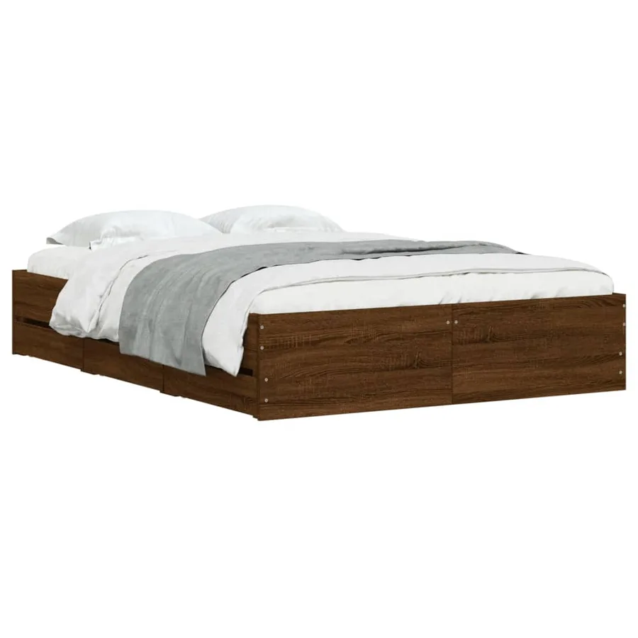 Cadre de lit avec tiroirs sans matelas chêne marron 135x190 cm - 3