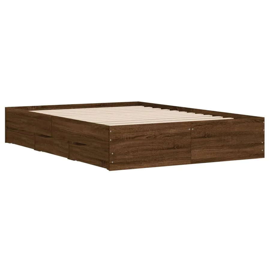 Cadre de lit avec tiroirs sans matelas chêne marron 135x190 cm - 4