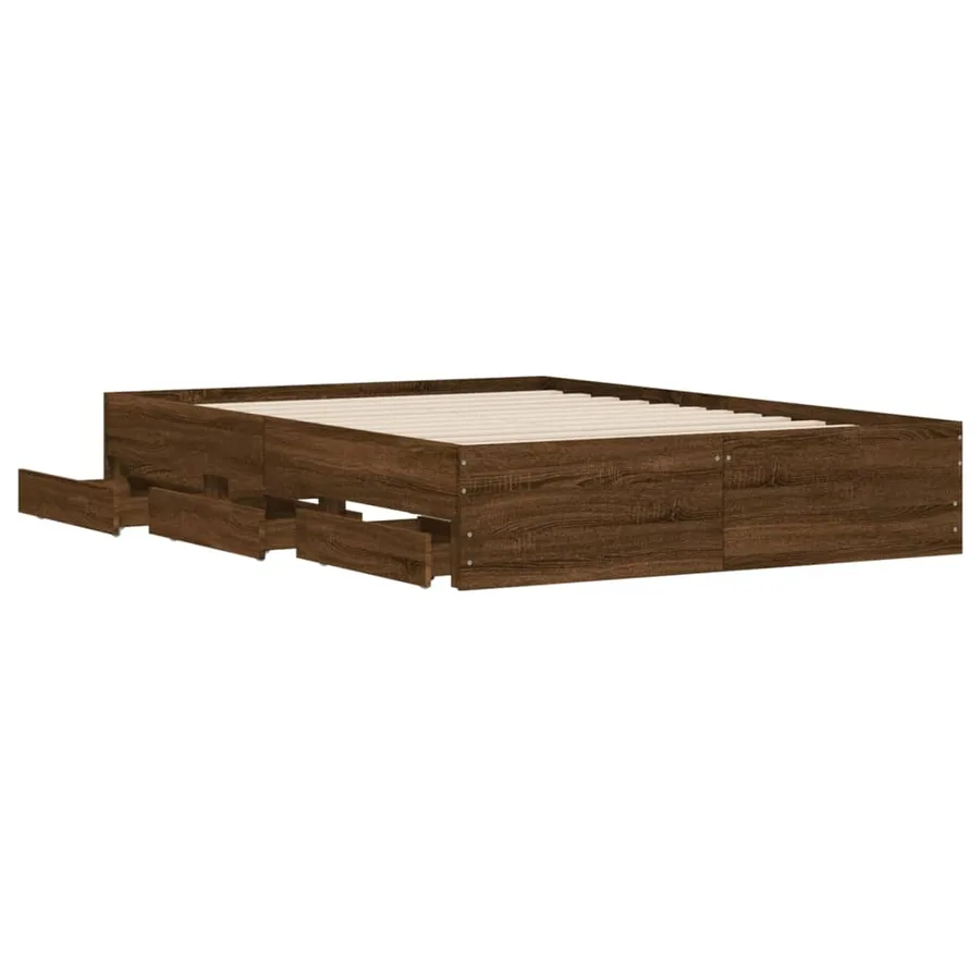 Cadre de lit avec tiroirs sans matelas chêne marron 135x190 cm - 5