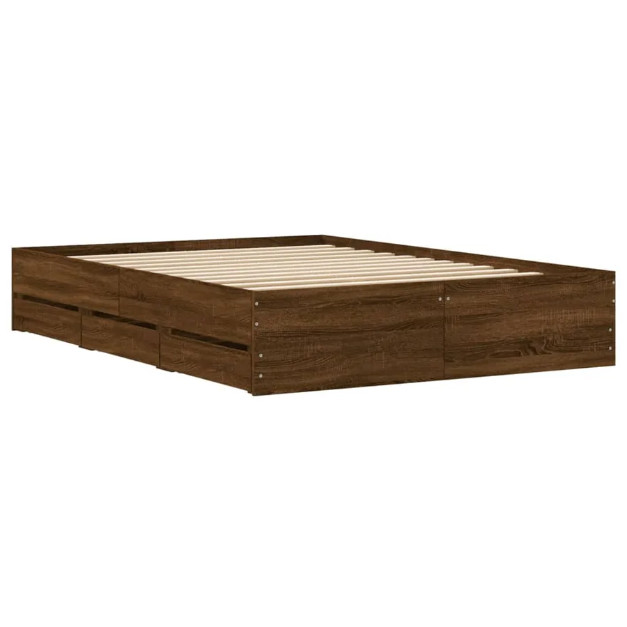 Cadre de lit avec tiroirs sans matelas chêne marron 135x190 cm - 8
