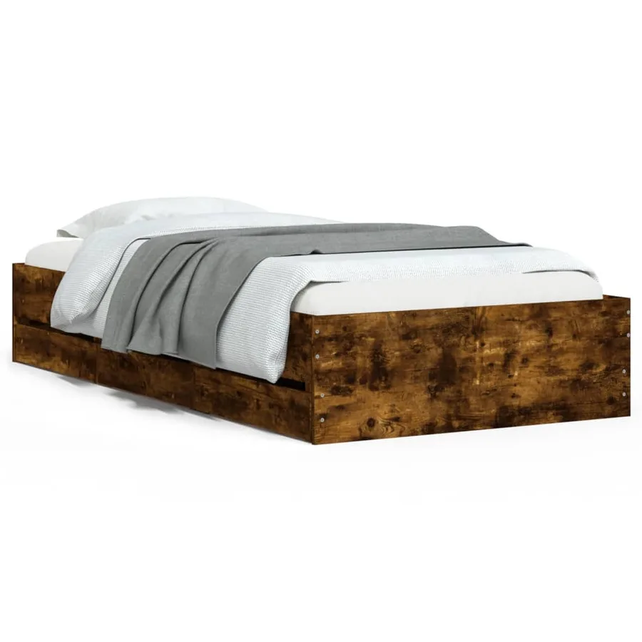 Cadre de lit avec tiroirs sans matelas chêne fumé 90x200 cm - 2
