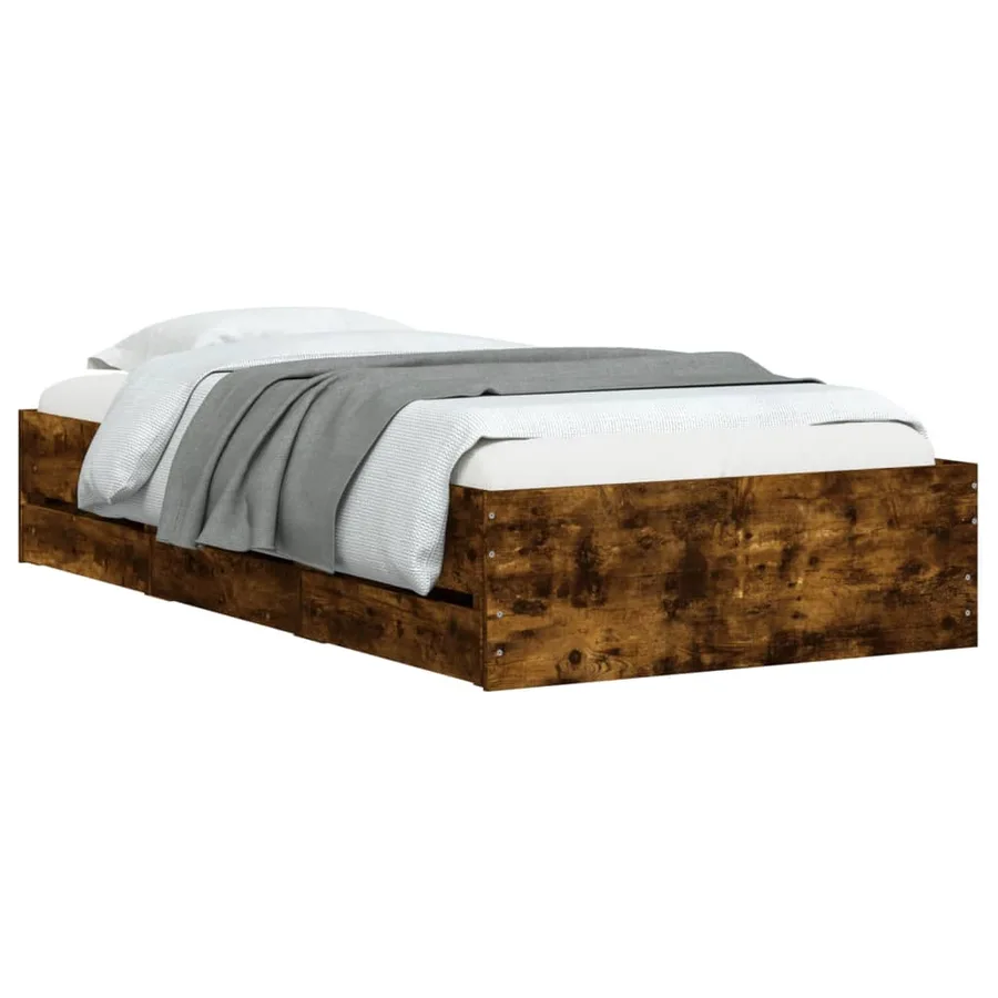 Cadre de lit avec tiroirs sans matelas chêne fumé 90x200 cm - 3