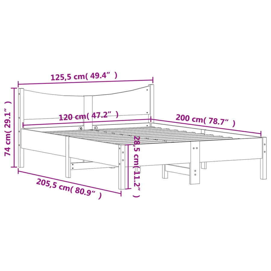 Cadre de lit sans matelas 120x200 cm bois de pin massif - 9