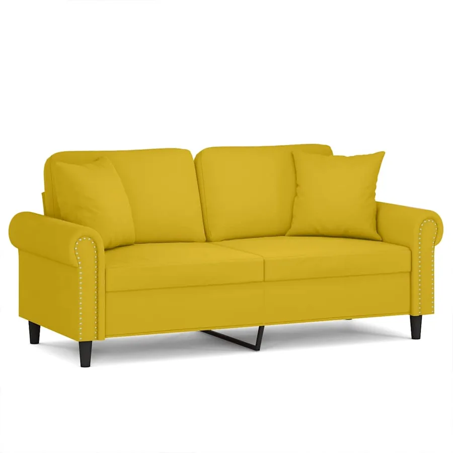 Canapé 2 places avec oreillers décoratifs jaune 140 cm velours - 2